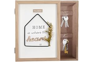MEYAGOT Wooden Key Box, Wall Mounted Key Cabinet with 6 Key Hooks, Easy to Mount on the Wall for Entrance, Room, Hallway, Bathroom, Natural, 20 x 6 x 27 cm