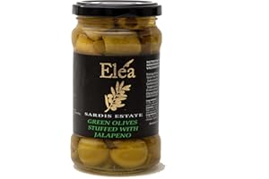 SARDIS ESTATE ELEA Sardis Estate Kalamata Green Olives Stuffed with Jalapeno Peppers – Spicy Gourmet Snack, Authentic Greek Olives, 180g Drained Weight, No Additives or Preservatives