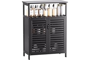 HITNET Mueble Baño de Bambú Madera, Organizador de Almacenamiento Lateral Independiente, Armario de Cocina Pequeño con 2 Puertas y Estante Abierto, Negro