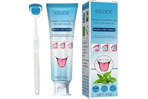 GETEAWILY Tongue Cleaning Kit, Tongue Cleaning Gel with Brush, Oral Thrush Treat-ment for Mouth, Oral Care Removes Oral Odor Breath Tongue Coating Cleaning Breath for Adults, 1 Set