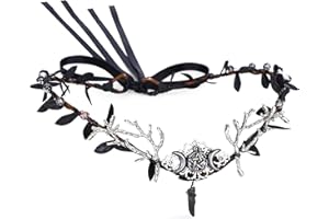 MOSTORY Woodland Crown schwarzes Blatt Kopfschmuck Göttin Tiara Stirnband Feenkönigin Heiligenschein Mond Wald Haargirlande Halloween Renaissance Cosplay Kostüm Zubehör für Damen
