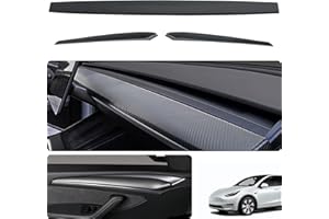 ‎THINSGO ThinsGO für Tesla Model Y Dash Wrap Einteilige Instrumentenabdeckung Armaturenbrettabdeckung Vordere Türverkleidung Innenraum Mattes Kohlefasermuster Dekoratives Wrap-Kit für Model Y 2021-2023 3PCS