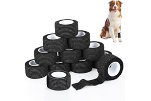 Cozary 12 Rollen Selbstklebender Verband, 2.5cm x 4.5m Selbsthaftende Bandage, Hypoallergen, Atmungsaktiv, Fixierbinde, Selbstklebende Elastische Binden für Katze, Hund Pferd Bein Klebeverband