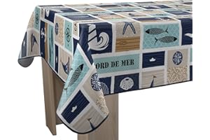 LE LINGE DE JULES Nappe Anti-Taches Bord de mer - Rectangle 150 x 240 cm, Bleu, Beige