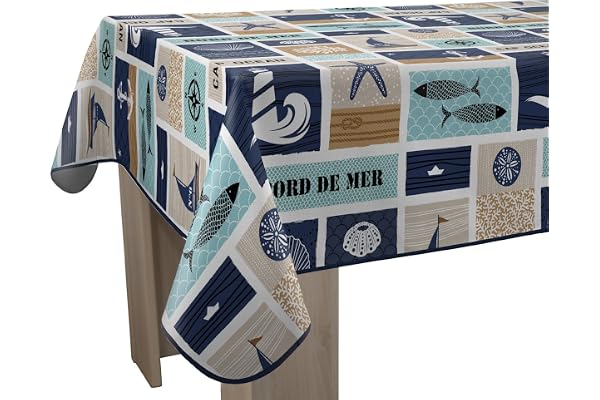 Nappe Anti-Taches Bord de mer - Rectangle 150 x 300 cm, Bleu, Beige