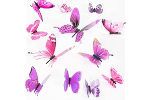 Tianorcan 48 Stück 3D Schmetterlinge Deko Schmetterling Aufkleber Schmetterlinge Dekoration Wandtattoo Abnehmbare Wandaufkleber Heimdeko Kinderzimmer Schlafzimmer Deko(Rosa Lila)