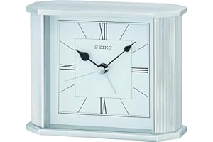 SEIKO Silver Finish Quartz/Battery Carriage/Mantle/Mantel Clock with Alarm, Height 84mm. QHE173S