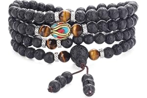 COAI Collana Mala 108 Grani, Bracciale Japamala Multistrato 108 Perle in Pietre Naturali, Bracciale per Oli Essenziali Uomo Donna