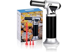 Chalumeau de Cuisine, Torche de Cuisine, Chalumeau Creme Brulee avec Verrouillage de Sécurité, Flamme Réglable pour la Cuisine Home DIY Brûlée, Barbecue, Bougies (Butane Non Inclus)
