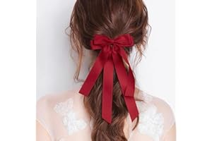 Uoocg, nœuds en satin soyeux, pinces à cheveux pour femmes avec nœud, bandes longues, accessoires à cheveux élégants pour filles (Rouge Bordeaux)