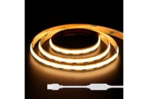 GINGSOW Taśma LED USB COB 5 V ciepła biel 2700 K 2 m, 640 diod LED, możliwość ściemniania, CRI80+, podświetlenie TV, elastyczna taśma LED, oświetlenie podłogowe do kuchni, domu DIY