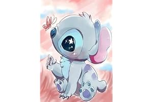 QENSPE 5D Peinture Diamant Adulte, Stitch Diamond Painting Complet Stitch Diamant Kit Enfants, DIY Diamant Strass Point de Croix Cristal Painting pour Murale Décoration 30x40cm Rose