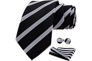 Leipple Mens Stripe Plaid Ties Set Classic WOVEN Necktie with Handkerchief Cufflinks Formal Wedding