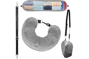 HSLXBY Cuscino Viaggio,Portatile Cuscino Cervicale Riempibile,Cuscino Aereo,Adatto Per Viaggi In Auto Cuscino Da Viaggio Multifunzionale a Forma di U (Grigio,Senza Riempimento)