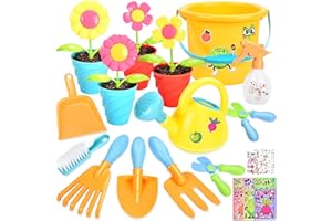 Aragallant Giocattoli Attrezzi Giardinaggio per Bambini, Kit Giardinaggio Bambini con Rastrello Paletta Annaffiatoio Secchio Vasi, Set Giardinaggio Giochi Esterno da Giardino Spiaggia