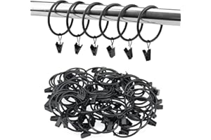 JOIKIT 60 PCS Metal Curtain Rings with Clips, 50mm Black Curtain Clips, Drapery Clips Curtain Hoops for Window Rods, Shower Curtains