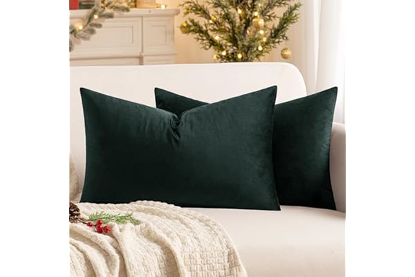 MIULEE Funda de Cojines Navidad de Terciopelo Cojines de Sofá Funda de Almohada Decorativo para Silla Cama Habitación Dormitorio Salón Sala de Estar Oficina 2 Piezas 30x50 cm Verde Oscuro