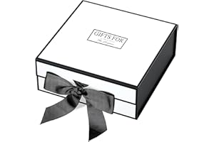 JiaWei Pudełko prezentowe (styl-1) 33 x 31 x 11,5 cm, pudełko prezentowe z magnetyczną pokrywką i kokardką, kartki z życzeniami i bibułką - białe