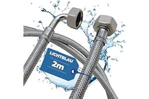 ‎LICHTBLAU Lichtblau Knickfester Edelstahlschlauch Zulaufschlauch I 2,0m I Anschluss 3/4 Zoll Waschmaschine Geschirrspüler I Panzerschlauch Winkel/Gerade inkl. Dichtung I universell verwendbar