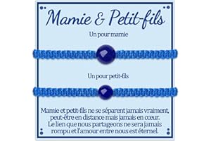 TEMULNEE Mamie Petit Fils Bracelet Cadeau Grand Mere et 2 3 Petit-Fils Bracelets Noel Mamy Cadeaux Fetes Des Grand Mere Mémé Joyeux Anniversaire Noël Femme Homme Original Idee Perles Bijoux pour 2 3 4 Pièce
