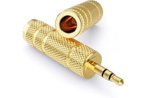 deleyCON Adapter Jack [2 Sztuki] 3,5mm do 6,35mm - Dźwięk Stereo Stereofoniczny Sprzęgacz Audio - Do Telefonu Komórkowego Smartfona Tabletu Notebooka Komputera Wzmacniacza HiFi Kina Domowego TRS