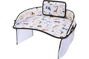 Erlsig Kinder Reisetablett für Autositz, Aktivitäts- und Spieltablett, Organizer für Kinder und Kleinkinder, Schoßschreibtisch mit Tablet-Handyhalterung, wasserdicht und faltbar (cremeweiß)
