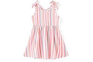 PatPat Robe Fille Princesse Ete sans Manches, Enfant Robe Anniversaire Fille, Motifs Fleurs & Rayures, 1-10 Ans