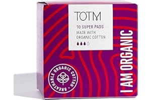 TOTM Organic Cotton Sanitary Pads with Triple-Layer Protection | Super - Pack of 10 | Breathable Period Care with Secure Wings & Waterproof Backing | Sanitary Towels for Day & Night