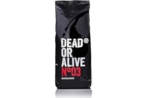 DEAD OR ALIVE Espresso No3 - Mezcla Italiana Extra Fuerte de Tostado Lento - Pura Robusta, la Mejor Crema - Gourmet, Tostado Intenso Vegano - Amantes de Java - Cafe en grano 500g