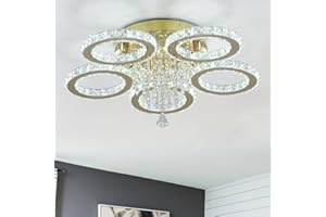 ‎VETRULUS VETRULUS Moderner Kristall-Kronleuchter – Goldene LED-Deckenleuchte mit 5 Ringen, Weißes Licht für Schlafzimmer, Wohnzimmer, Esszimmer, Flur