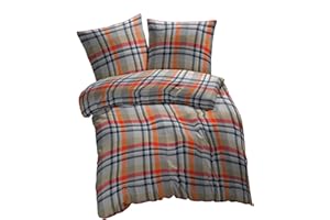 etérea Baumwolle Flanell Bettwäsche - Urban Flausch kariert - kuschlig und wärmend auf der Haut, 2 teilig 155x220 cm + 80x80 cm, Orange