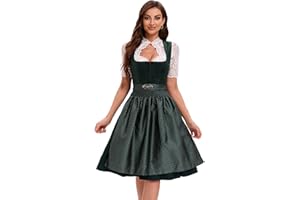 Goxozzy Damen Dirndl Midi Samt Trachtenrock mit Dirndlschürze für Oktoberfest Größen 34-44 Länge 60cm Grün Rot Blau