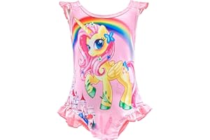 Lito Angels Traje de baño de Unicornio para niñas pequeñas, una Pieza de un Hombro, Fiesta natación de Verano, Rosa Caliente