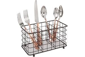 mDesign Metalowy kosz na sztućce – Łatwe przechowywanie sztućców – Przybory i akcesoria kuchenne – Brązowy