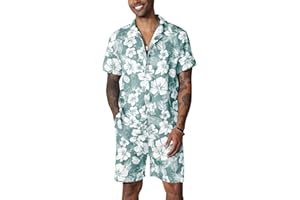 Fastkoala Homme Hawaïen Short Ensemble Tenues Survêtement Été Costumes Plage Tropical Fleurs Imprimé Chemise
