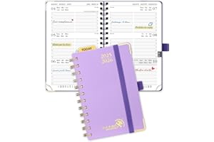 POPRUN Agenda Settimanale 2025 2026 Tascabile 16 x 10,5 cm, Weekly Planner A6 17 Mesi da Ago.2025 a Dic.2026, Copertina Rigida con Carta Spessa da 80 GSM, Viola Chiaro
