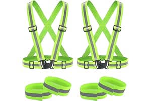 EASYKEENECOM Gilet catarifrangente, 2 pezzi, con 2 bracciali riflettenti, gilet riflettente ad alta visione, gilet di sicurezza riflettente, regolabile, leggero ed elastico, per corsa, bicicletta