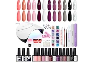 Phoenixy Uñas Semipermanentes Kit Completo 12 Colores Pintauñas Semipermanentes con 36W U V/LED Lámpara de Uñas Kit Uñas Semipermanentes con Base y Top Coat