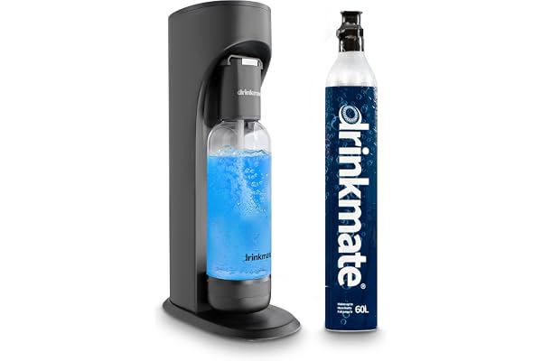 Drinkmate OmniFizz Mousserande dryckestillverkare med 1 L flaska och CO2 | Kolsyrat alla drycker med enkel tryckknapp, levereras med 1 l flaska och 1 x 60 L CO2-cylinder