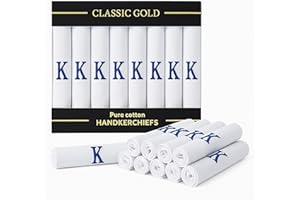 DUDU N GIRLIE Mens/Gentlemens White Satin Bordered Handkerchiefs with & Blue Embroidered Initials, K, One Size