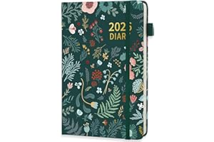 Thboxes Diary 2026 Day Per Page, 12 Month Full Year Daily Planner from Jan. 2026 to Dec. 2026, Hardcover Organiser Journal Notebook with Monthly View for School Home Office, 21×14 cm (Green Flower)