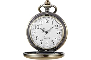 Tiong Orologio da tasca vintage al quarzo liscio classico con catena corta per uomo e donna per compleanno, anniversario, Natale, festa del papà