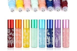 Parfumlism Rollon Bottles for Oils 10 ml, Pack of 8 Colourful Roll-On Bottles, Empty with Stainless Steel Roller Ball, Refillable Massage Glass Roller for Essential Oils, Perfume, Lip Oil
