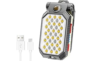 FAUXPONT Lámpara de trabajo LED Recargable, 5 Modos Lámpara de Inspección, Lámpara de taller con Base Magnética y Gancho, Portátil Linterna para Taller Cámping Emergencia (LED38)