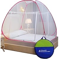 Classic Mosquito Net King Size Bed, Polyester Foldable Size, PVC Coated Steel (L200cm X W200cm X H145cm) - Pink