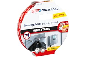 tesa Powerbond ULTRA STRONG - Doppelseitiges, extra starkes Montageband zur permanenten Befestigung im Außen- und Innenbereich - 5 m