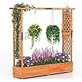 COSTWAY Garden Planter with Trellis, Hanging Roof and Drainage Holes, Weather-Resistant Wooden Raised Bed for Vine Climbing Plants, Outdoor Trough Container Grow Box Flower Pot (Orange, 196x44x182cm)