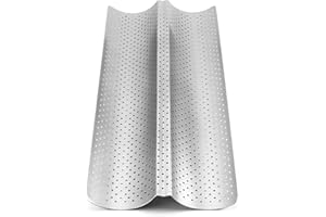 QWORK® forma do pieczenia bagietek, perforowana blacha do bagietek z powłoką zapobiegającą przywieraniu na 2 bagietki (srebrna)