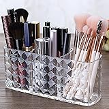 Ubitree Porta Pennelli Trucco, 3 Scomparti Acrilico Cristallo Cosmetici Organizer, Eyeliner Espositori Rossetto per Bagno Cam