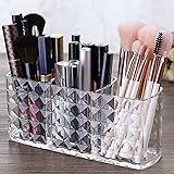 UBITREE Porta Pennelli Trucco, 3 Scomparti Acrilico Cristallo Cosmetici Organizer, Eyeliner Espositori Rossetto per Bagno Cam